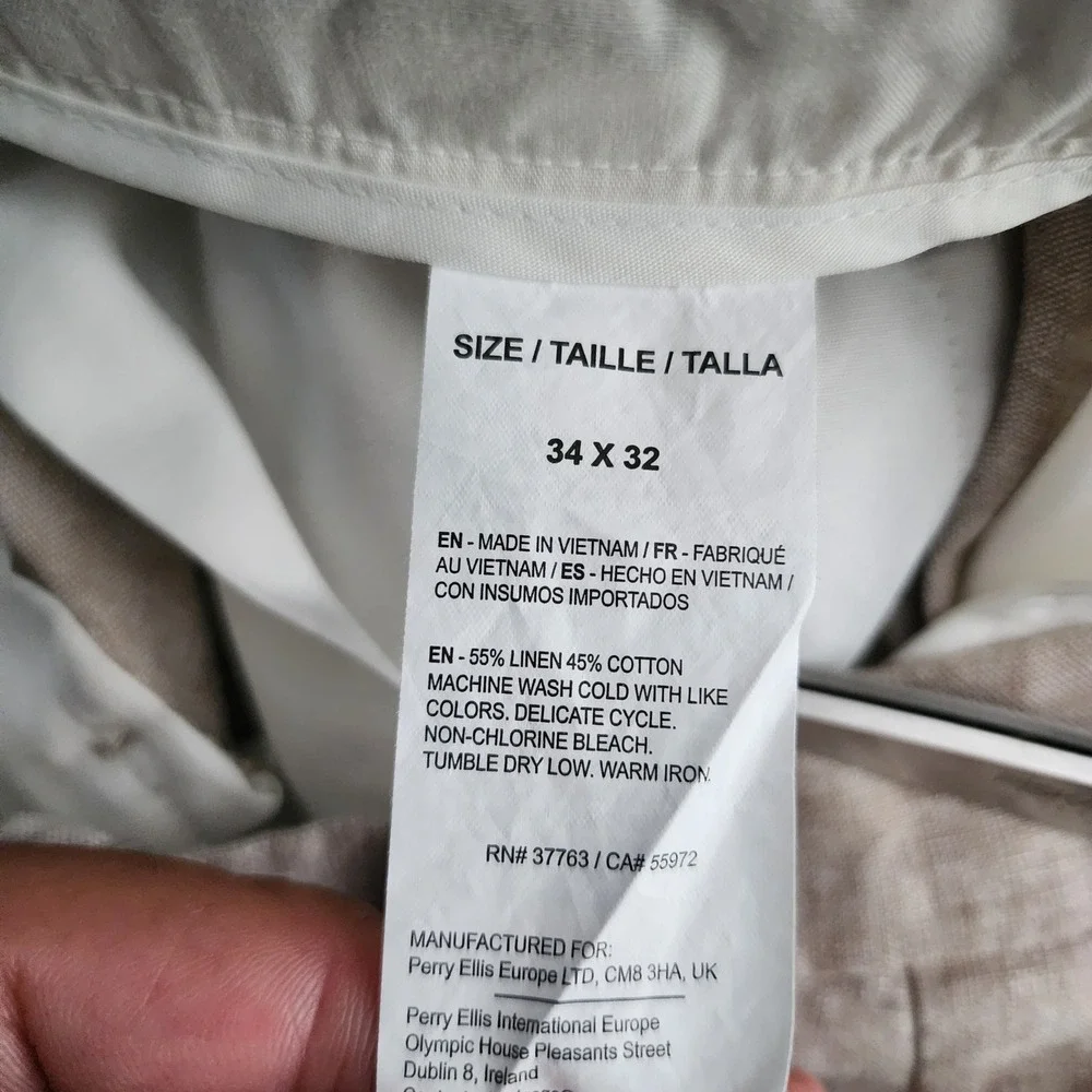 Perry Ellis Linen Blend Pants Mens 34x30 Beige Excellent Breathable Trousers